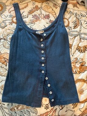 Free People Dark Navy Button-Front Rib Tank